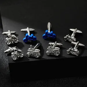 French Shirt Cufflinks Transportation Series Motorcycle Bicycle Tractor Shape Silver Blue Alloy Cufflinks For Men Business Wedding Jewelry