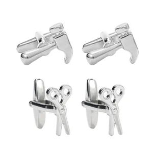 Gemelos de plata para hombre con diseño de martillo y tijeras y acabado pulido