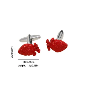 French style red anatomical heart cufflinks for men suits with dimensions details