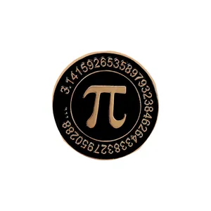 Classic black and gold pi symbol enamel pin with mathematical constant digits decoration