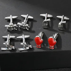Gemelli da Uomo in Lega Serie Sportiva Design Cavallo Golf Sciatore Guantone da Boxe Galvanizzati Gioielli per Matrimonio e Business