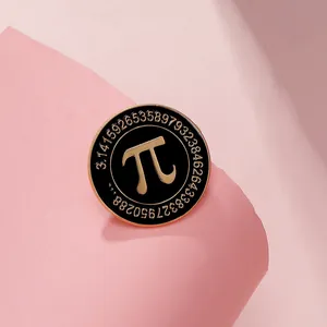 Mathematical Pi Symbol Round Brooch Gold Plated Alloy Enamel Badge Black Mathematical Constant Number Pin For Students Teachers Science Jewelry