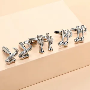 Polished music cufflinks featuring saxophone, trumpet and music note designs for men