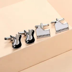 Creative electric guitar and piano musical instrument cufflinks set for men's formal shirts