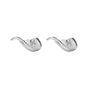 Polished silver metal pipe shaped cufflinks for men's formal shirts and business suits