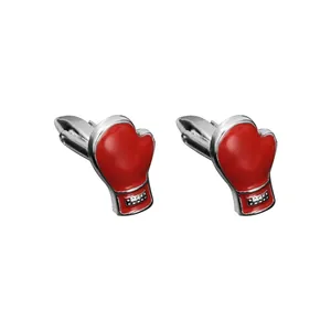Gemelli da uomo a forma di guantoni da boxe rossi in metallo lucido e smalto