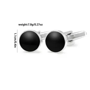 Detail view of round cufflinks showing 1.1cm diameter and 7.8g weight specifications