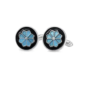 French style cufflinks with blue floral pattern and black enamel for men's shirts