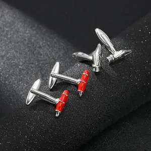 Gemelli da Uomo in Lega a Forma di Pennino Argento Rosso per Camicia Francese Design Creativo di Cancelleria Regalo