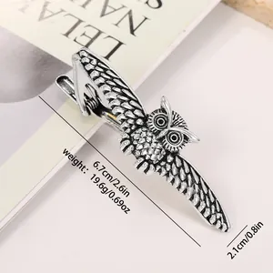 Vintage silver owl necktie clip for men featuring detailed feather textures on alloy base