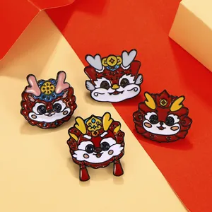 Set mit vier Cartoon-Drachen-Emaille-Broschen mit traditionellen chinesischen Elementen