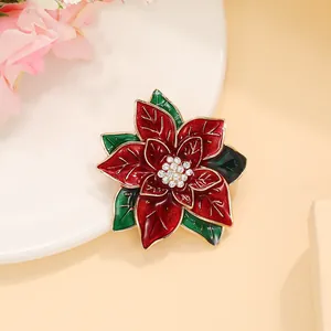 Weihnachtsstern Blume Brosche Pin Für Damen Weihnachten Rot Emaille Strass Legierung Floral Reversnadel Elegant Schmuck Geschenk