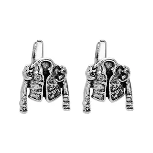 Vintage silver motorcycle jacket cufflinks with intricate zipper and collar detailing