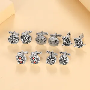 Vintage Alloy Owl Cufflinks For Men Business Wedding Party Shirt Accessories Ancient Silver Owl Shape Cuff Links Jewelry