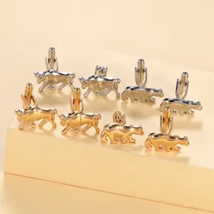Polished gold and silver bull and bear animal cufflinks for business suits
