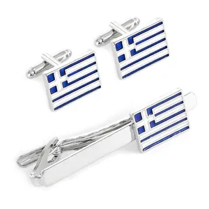 Ensemble de boutons de manchette et pince à cravate drapeau grec pour costume de bureau