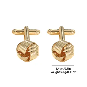 Polished gold knot cufflinks for men's shirts featuring a classic twisted metal design