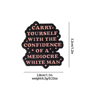 Creative enamel quote brooch with pink text, 1.2x1.1 inch irregular alloy lapel pin badge