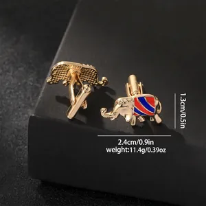 Golden elephant cufflinks with colorful enamel stripes and detailed size specifications