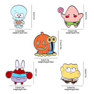 Set of five cute sea cartoon character metal enamel pins for backpack decoration