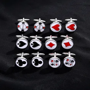 Poker themed cufflinks set with spade heart diamond club and poker chip designs