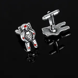 Astronaut cufflinks in silver finish with red enamel details for men's business shirts