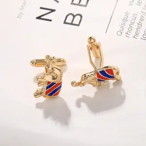 Elegant gold elephant cufflinks with striped enamel for men and women business shirts
