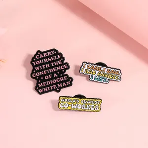 Funny Alloy Enamel Pin English Quote Social Anxiety Mediocre White Man World Okayest Co-worker Lapel Badge Brooch For Clothing Bags