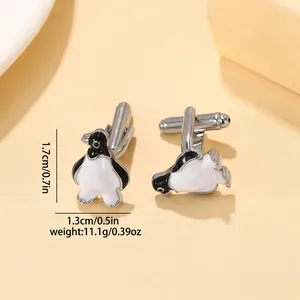 Silver penguin cufflinks with black and white enamel finish for formal business shirts