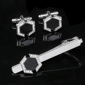 Herren Business Manschettenknöpfe Krawattennadel Legierung Sechseckig Sternenhimmel Strass Silberton Mode Accessoires Für Hochzeit Party