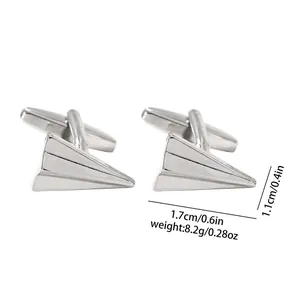 Detail showing dimensions and weight of silver paper airplane cufflinks for men's shirts