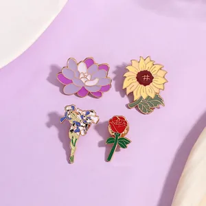 Broche en Alliage Émaillé Fleur Créative Tournesol Rose Lys Lotus Badge pour Femmes Hommes Vêtements Sac à Dos Chapeau Bijoux Cadeau