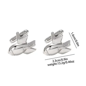 Polished silver rocket cufflinks with dimensions 2.3cm by 1.6cm and T-bar closure