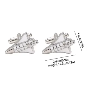 Detailed view of silver space shuttle cufflinks with size and weight measurement details