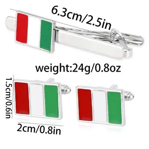 Boutons de manchette et pince à cravate drapeau italien avec dimensions détaillées