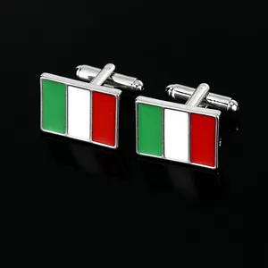 Boutons de manchette drapeau italien pour hommes avec finition argentée et fermoir