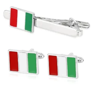 Accessoire Boutons de Manchette Et Pince à Cravate Homme Affaires Drapeau Italien Émail Alliage Ton Argent Géométrique Bijoux Chemise Formelle Cadeau