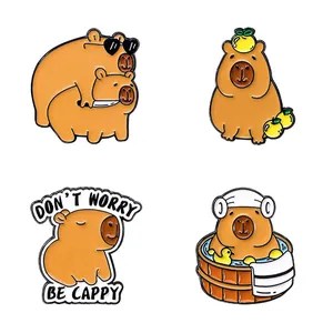 Cute capybara enamel pin set with cartoon animal designs for backpacks and bags