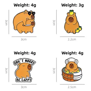 Cute cartoon capybara enamel pins set with different styles for backpack decorations