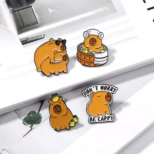 Set of 4 cute capybara enamel pins including spa and sunglasses styles for backpack decor