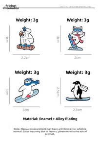 Détails sur la taille et le poids des badges d'animaux de ski en émail et alliage poli