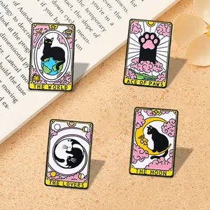 Original Artistic Cat Tarot Enamel Pins Alloy Cartoon Animal Brooches World Moon Lovers Ace Of Paws Clothing Decoration