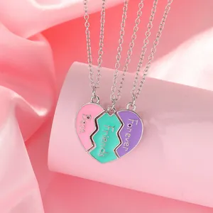 Set de 3 collares Best Friends Forever con corazón puzzle en esmalte rosa, verde y lila