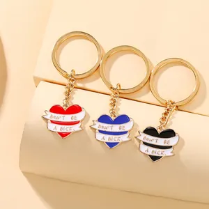 Porte-Clés Cœur en Émail Alliage Tendance Pendentif Impression Lettres Anneau Clé Voiture Pour Sac Bijoux Unisexe