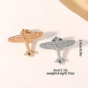 Minimalist airplane metal brooch set in gold and silver finish for suits and shirts