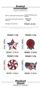 Detailed size and dimension chart for American flag themed enamel lapel pins and badges