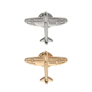 Minimalist vintage airplane lapel pins in silver and gold finishes with butterfly clasp