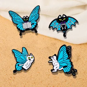 Cartoon Butterfly Bat Wing Cat Enamel Brooch Zinc Alloy Cute Animal Badge Pin For Clothing Backpack Decoration Unisex Accessory