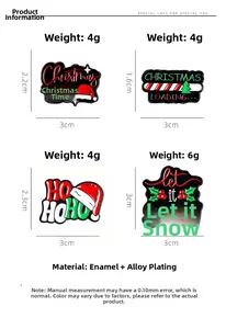 Set di quattro spille natalizie in smalto con scritte festive in lega e smalto colorato