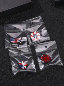 Detailed set of four July 4th enamel pins featuring USA flags and patriotic star designs